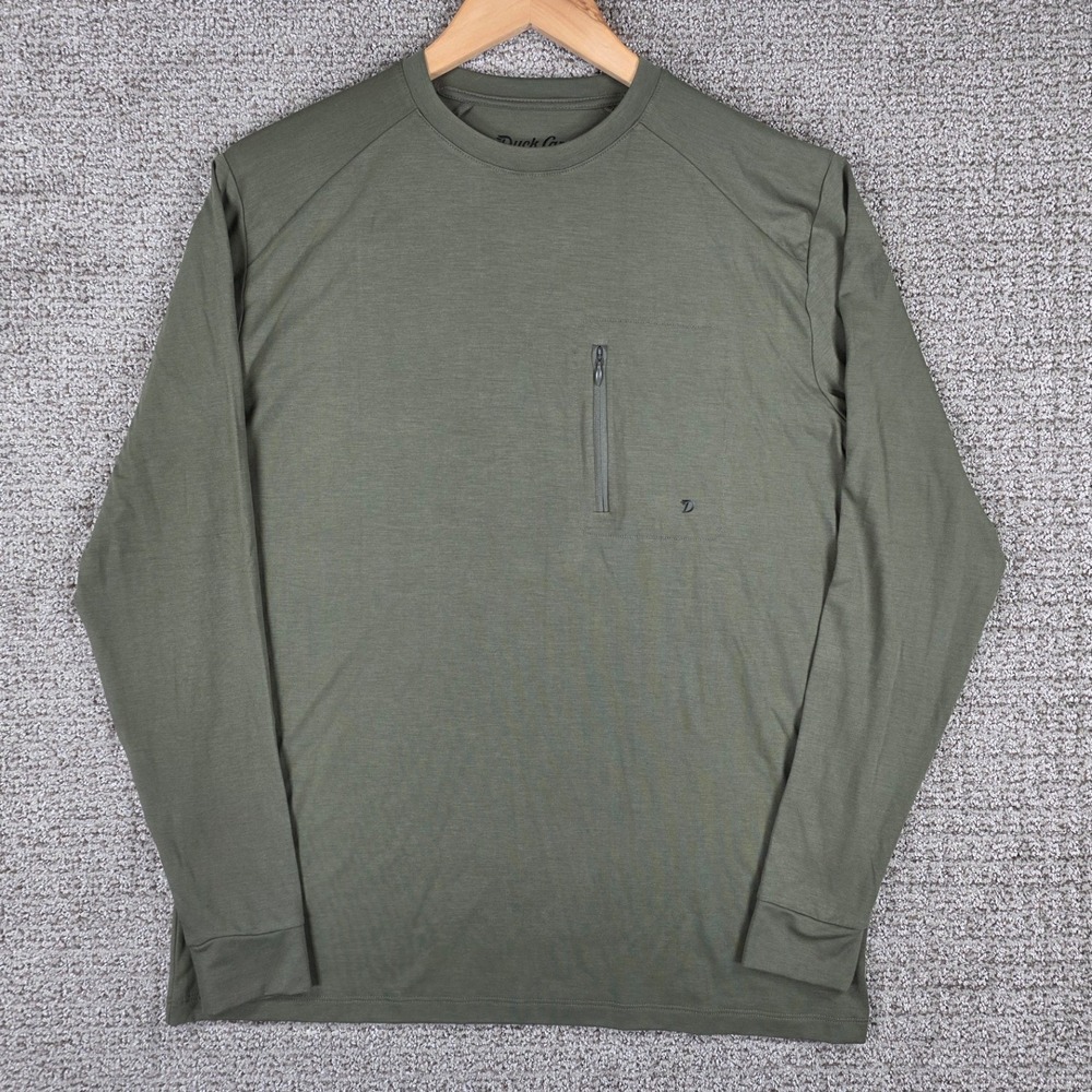 Duck Camp Mens Small Bamboo Blend Green Long Sleeve Performance Shirt Zip Pocket